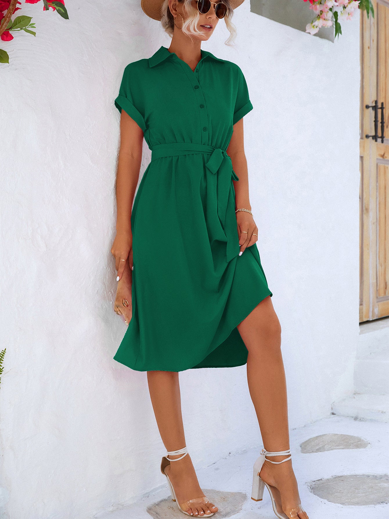 Teresa Short Sleeve Belted Shirt Dress