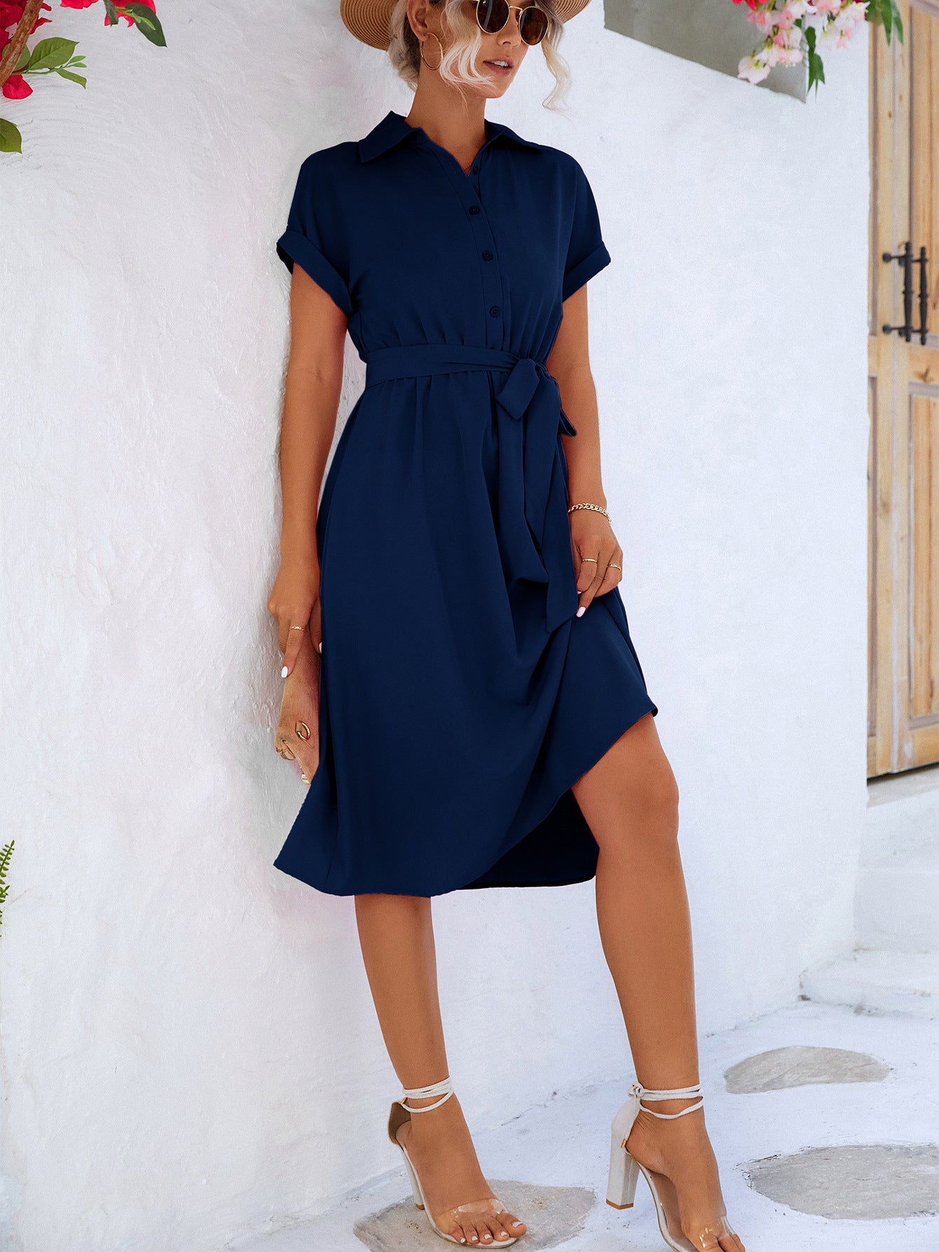 Teresa Short Sleeve Belted Shirt Dress