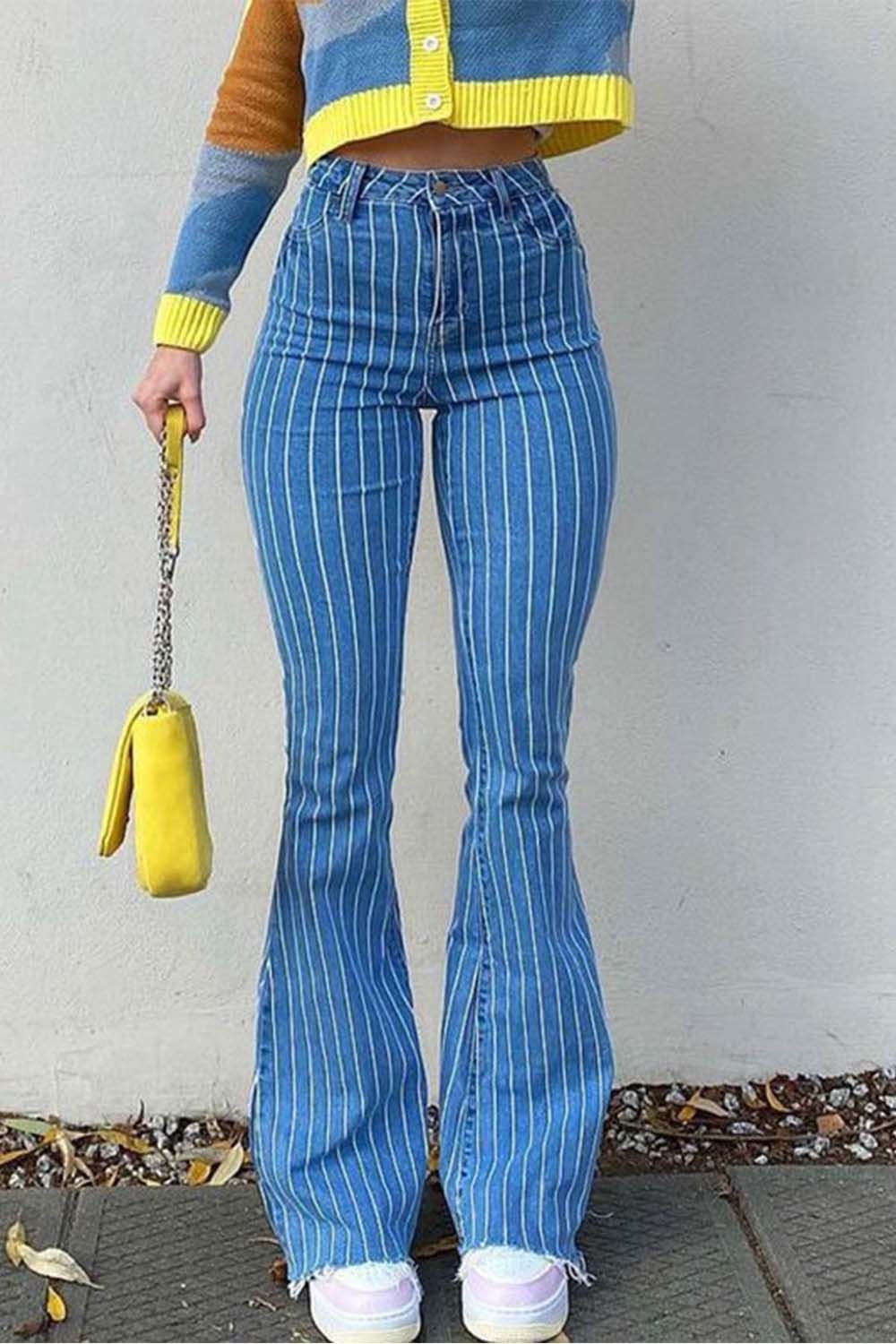 Striped Down Jeans