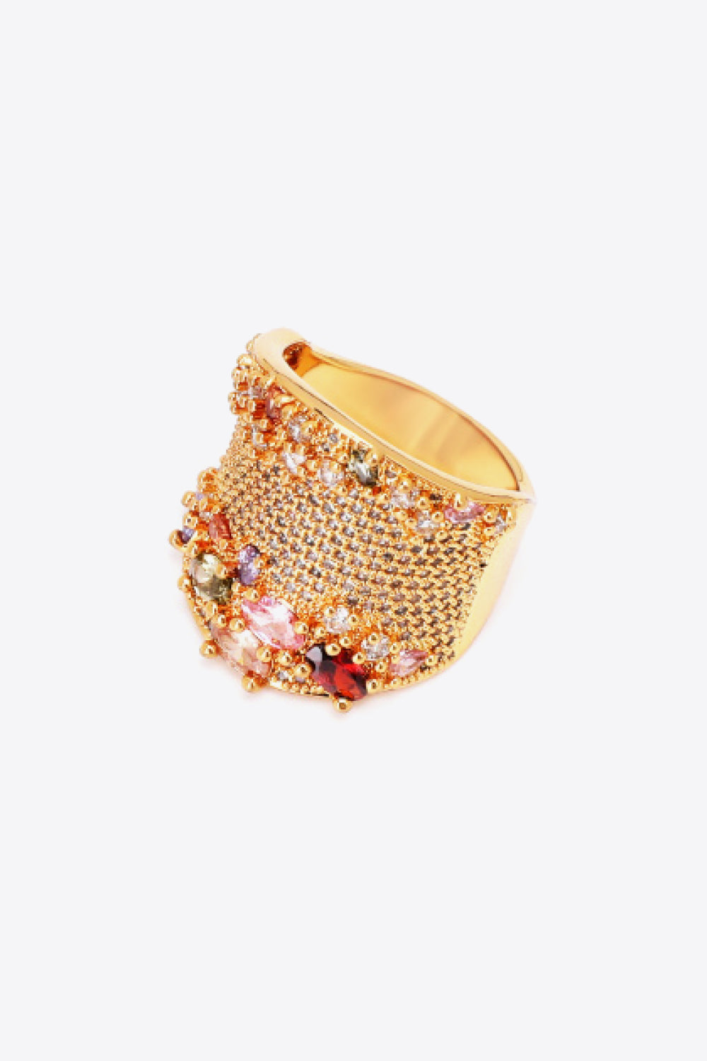 Multicolored Cubic Zirconia Textured Ring